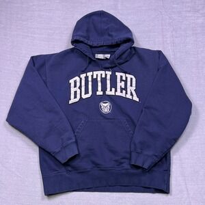 J America Butler Bulldogs Mens Large Navy Blue Hooded Sweatshirt Hoodie